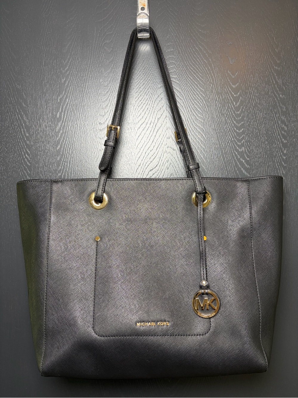 Michael Kors Walsh Saffiano Leather Black Tote Purse